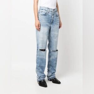 COTTON CITIZEN Kate Jean Broadway Wash‎ Distressed Ripped Denim Raw Hem Size 26
